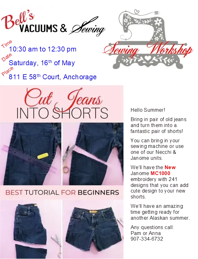 Bell’s Vacuums & Sewing: Cut Jeans into Shorts Sewing Workshop